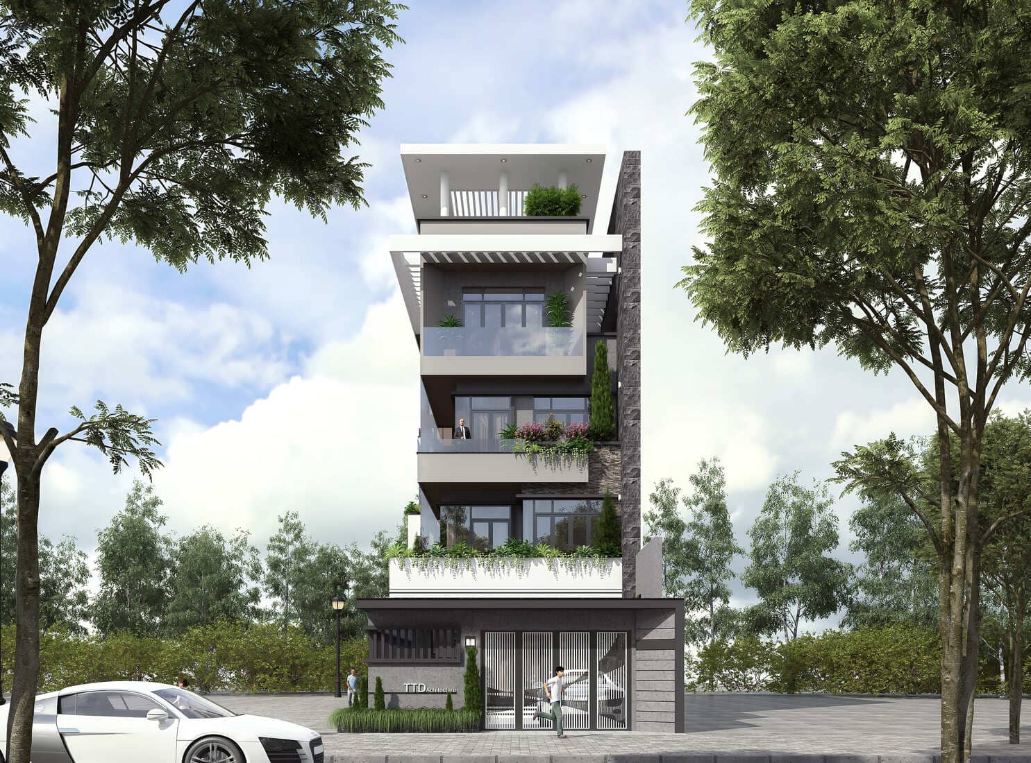 Mẫu nhà phố 5 tầng 2 mặt tiền đẹp